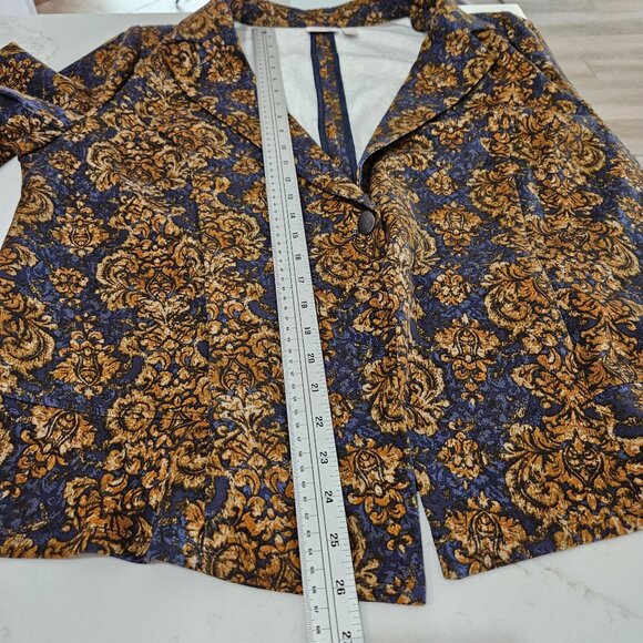 Logo By Lori Goldstein Blazer XL Baroque Print Ponte Knit Navy Gold - Picture 12 of 13